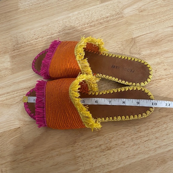 Proud Mary Woven Fringe Flat Sandals Slides Orange Woven Slides 7.5 Straw Raffia - Picture 2 of 6